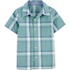 image:imageOshKosh BGosh Boys Short Sleeve Woven Buttonfront ShirtBlue and Green Plaid Kid