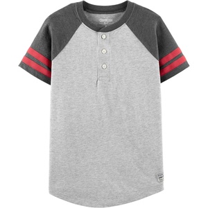 image:imageOSHKOSH BGOSH Boys Short Sleeve HenleyGrey HeatherMedium Grey Heather