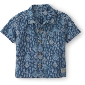 image:imageOshKosh BGosh Boys Short Sleeve Woven Buttonfront ShirtBlue Fish Print Shirt