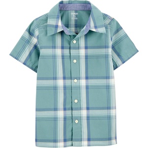 image:imageOshKosh BGosh Boys Short Sleeve Woven Buttonfront ShirtBlue and Green Plaid Kid