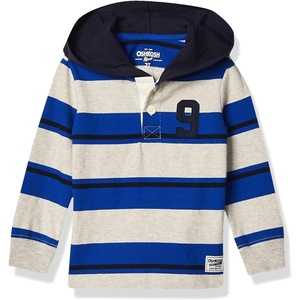 image:imageOshKosh BGosh Boys Hooded Rugby TopGreyBlue Stripe