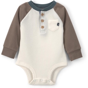 image:imageOSHKOSH BGOSH Baby Boys Longsleeve BodysuitBrown Cream Henley